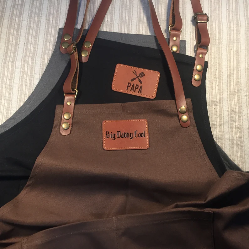 Personalized Full canvas +leather apron with adjustable leather on sale straps for restaurant, bakery, cafe, kitchen