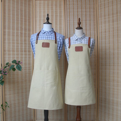 Personalized Full canvas apron with adjustable leather straps for kitchen, BBQ, restaurant,bakery,cafe,painting